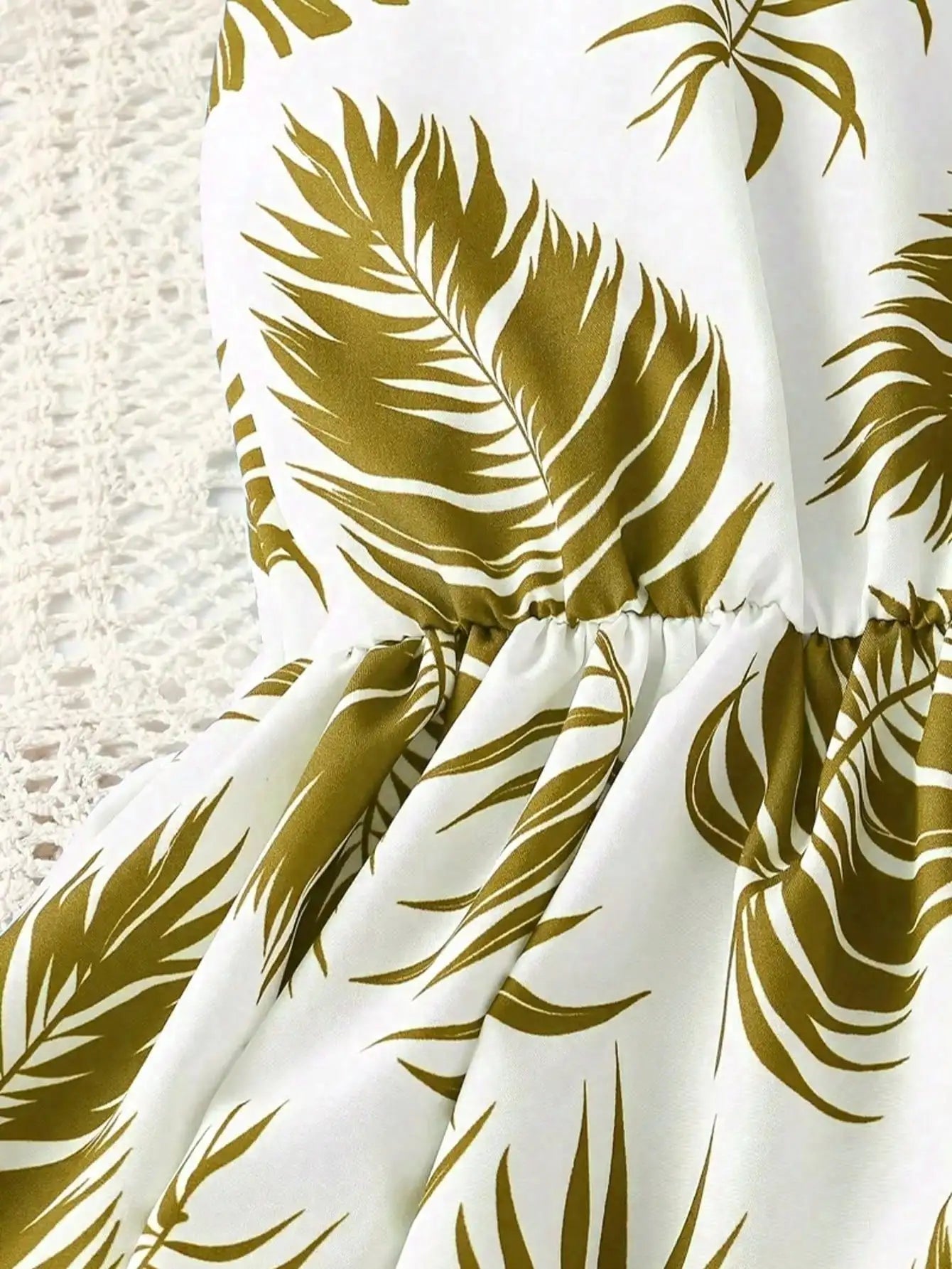 Robe d'été sans manches à imprimé feuilles pour fille - mélange de polyester extensible décontracté, design épaules dénudées, longueur genou, jupe de plage du 8 au 12 ans MAEJORKEN