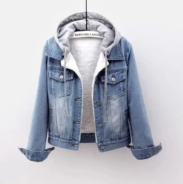 Femmes Denim manteau à capuche simple boutonnage bouton vestes à capuche Patchwork vêtements d'extérieur Cardigan poches solides Streetwear chaud MAEJORKEN