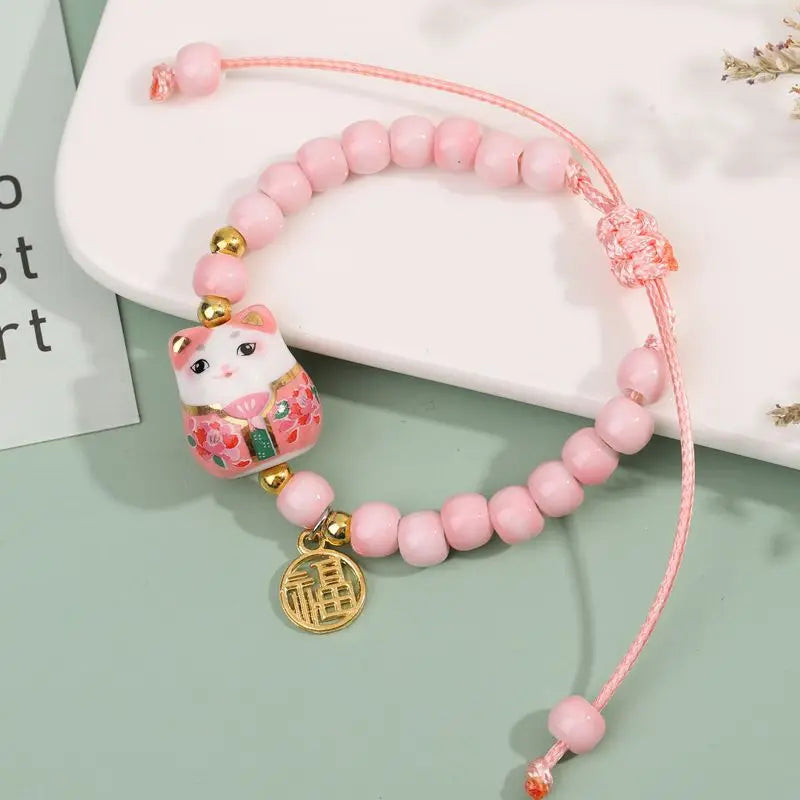 Bracelet chat b03 pour filles, bracelets perlés colorés, pendentifs en céramique Harajuku, bracelets à breloques anime, bijoux cadeaux, vente en gros MAEJORKEN