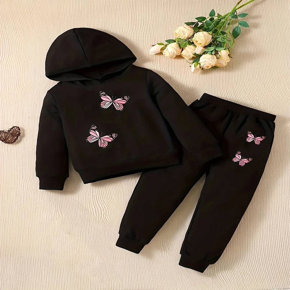Ensemble deux pièces à capuche et pantalon de sport pour bébé fille, motif papillon, à la mode, cadeau de printemps et d'automne MAEJORKEN
