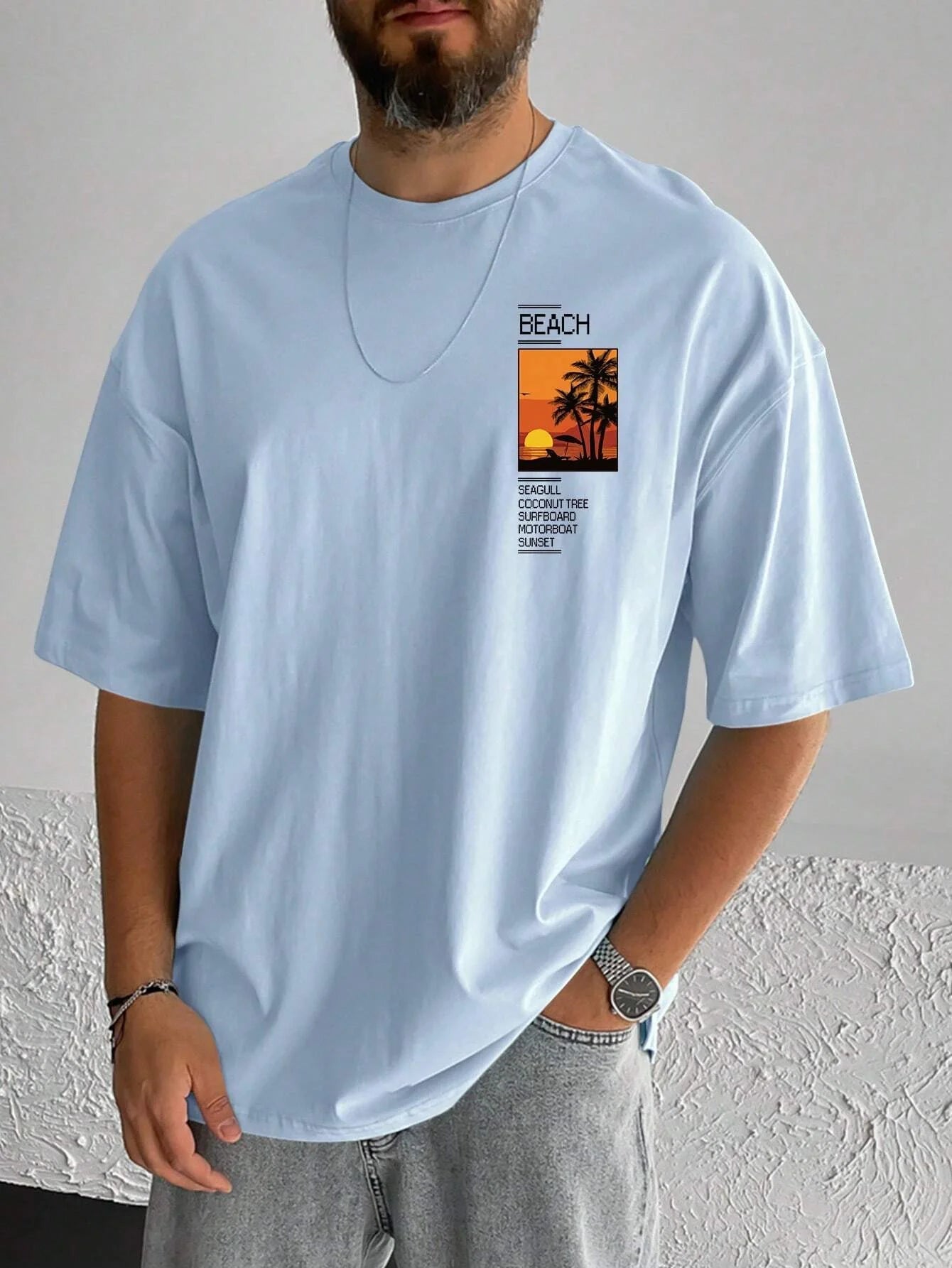 T-shirt manches courtes col rond homme, ample, 100% coton, été, imprimé graphique cocotier du XS au 2XL MAEJORKEN