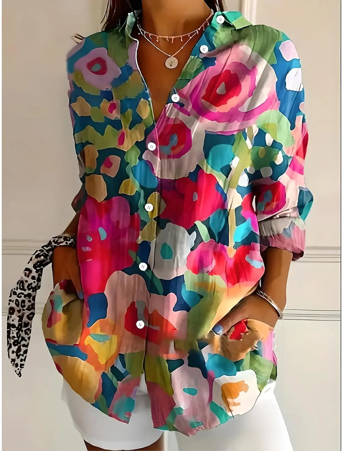 2025 Chemises pour femmes Ombre Floral Graphics Chemisier Col à revers Chemisier Chemises à manches longues pour femmes Vêtements pour femmes Vêtements féminins MAEJORKEN