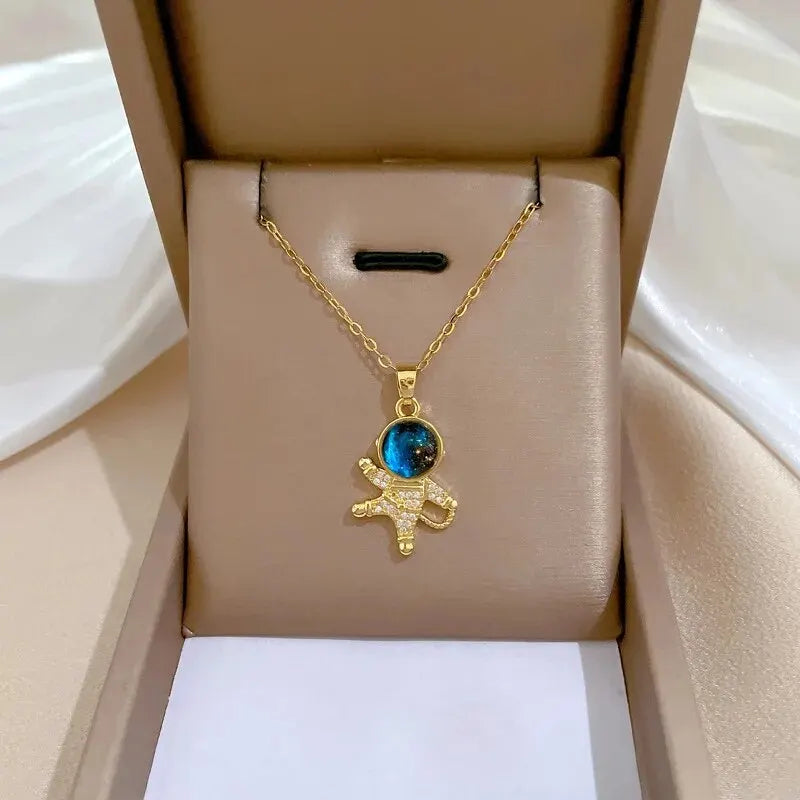 Collier de la série Star Series en acier au titane pour femme, pendentif planète lune et astronome, colliers de la présidence, cadeaux de bijoux, document doré, luxe abordable MAEJORKEN