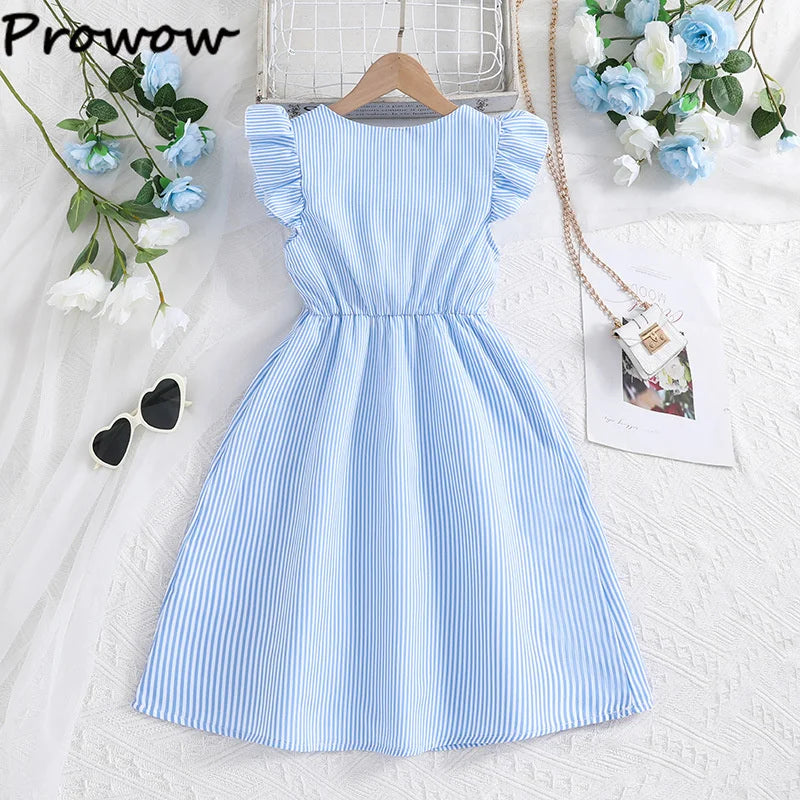 Fille robe d'été manches volantes rayures robe Patchwork couleur chemise robe pour filles décontracté adolescent filles vêtements enfants robes MAEJORKEN