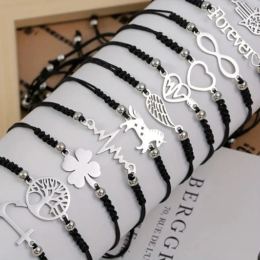 12 pièces/ensemble élégant bracelet à breloques tressé en acier inoxydable pour hommes-parfait pour un usage quotidien et un cadeau à la famille et aux amis MAEJORKEN
