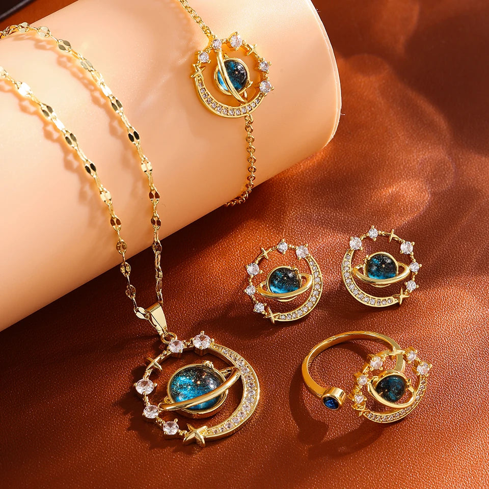 Collier de la série Star Series en acier au titane pour femme, pendentif planète lune et astronome, colliers de la présidence, cadeaux de bijoux, document doré, luxe abordable MAEJORKEN