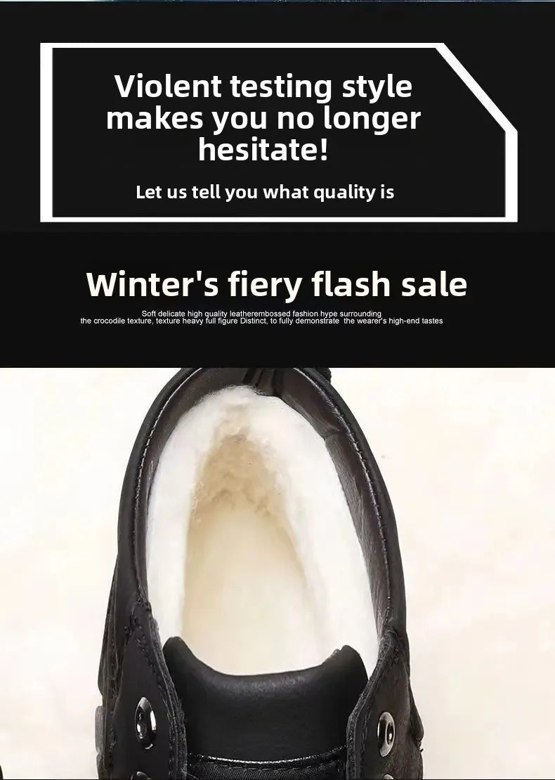 Chaussures d'hiver en cuir imperméable épais pour hommes, doublure polaire, montantes en coton, bottes de neige pour Sports de plein air, semelle extérieure en caoutchouc MAEJORKEN