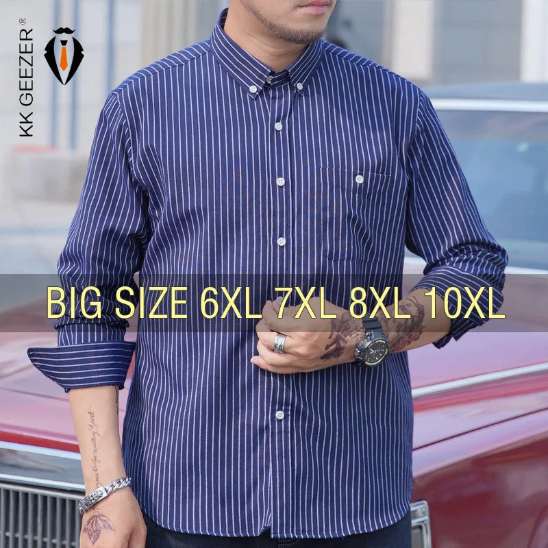 Chemise homme bleu rayé Oxford coton flanelle grande taille 5XL 6XL 7XL 8XL 10XL élégant bureau surdimensionné manches longues mince rouge blanc MAEJORKEN