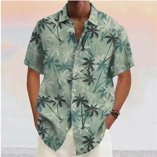 Chemises pour hommes 2023 Cocotier imprimé revers bouton chemise bleu hawaïen manches courtes créateur de mode décontracté doux 7 couleurs été MAEJORKEN