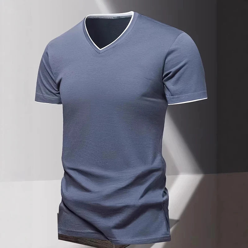 T-shirt pour homme à col en V et manches courtes, T-shirt de sport et de loisirs pour homme, T-shirt basique uni tendance et simple MAEJORKEN