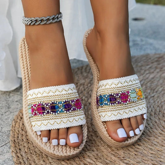 Sandales plates d'extérieur pour femmes, style bohème ethnique, pour la plage 36 au 43 MAEJORKEN