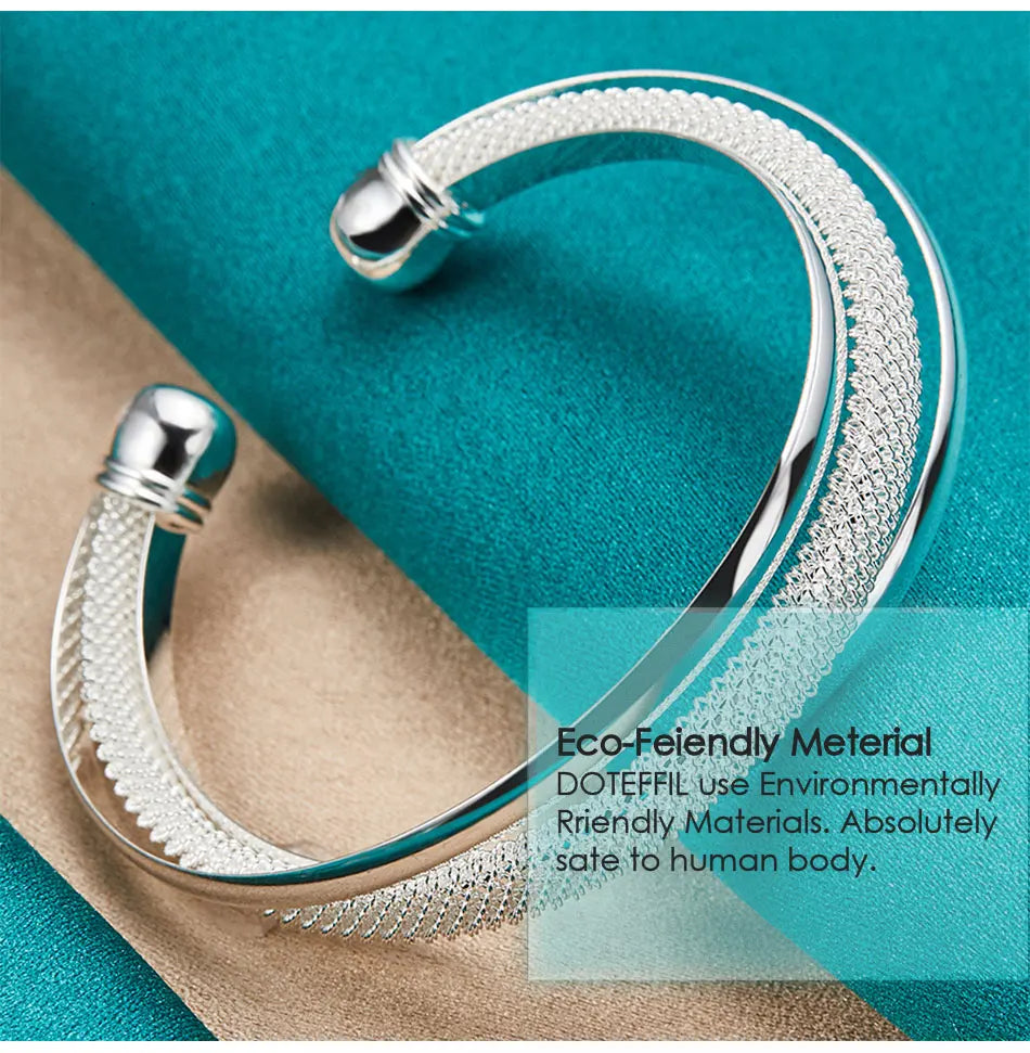 DOTEFFIL 925 en argent Sterling grand Bracelet lisse réticulé pour femme homme bijoux de fiançailles de mariage MAEJORKEN