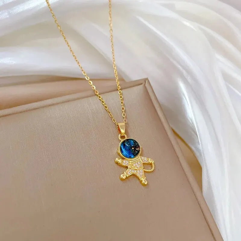 Collier de la série Star Series en acier au titane pour femme, pendentif planète lune et astronome, colliers de la présidence, cadeaux de bijoux, document doré, luxe abordable MAEJORKEN