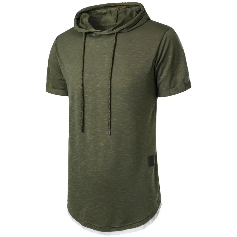 Sweat-shirt à capuche d'été pour hommes, T-shirt ample à manches courtes, couleur unie, léger, Fitness, col respirant, hauts MAEJORKEN