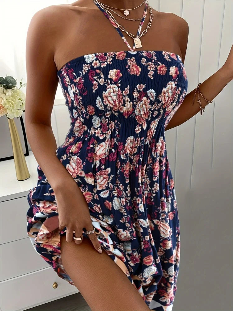 Grande taille femmes Boho fleur robe imprimée femmes sangle cou décontracté robe de vacances MAEJORKEN
