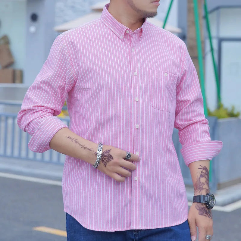 Chemise homme bleu rayé Oxford coton flanelle grande taille 5XL 6XL 7XL 8XL 10XL élégant bureau surdimensionné manches longues mince rouge blanc MAEJORKEN