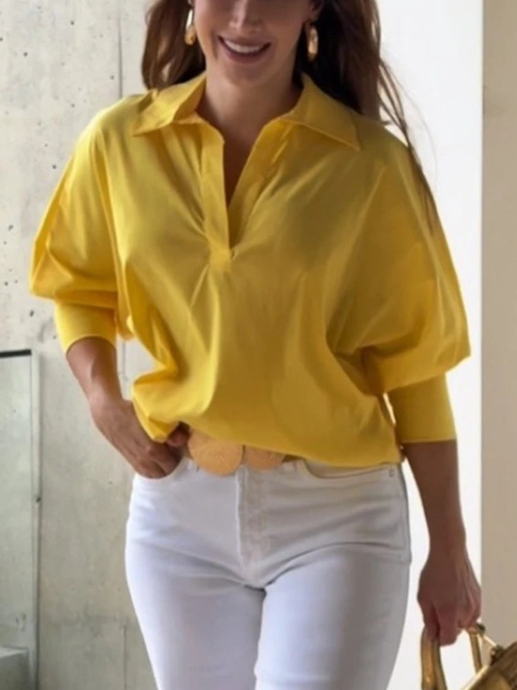 Chemisier jaune en coton hauts amples du S au 2XL