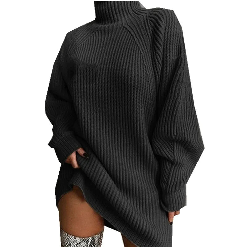 Robe tricotée ample de couleur unie pour femmes, nouvelle collection automne-hiver 2023, pull à manches longues et col roulé MAEJORKEN