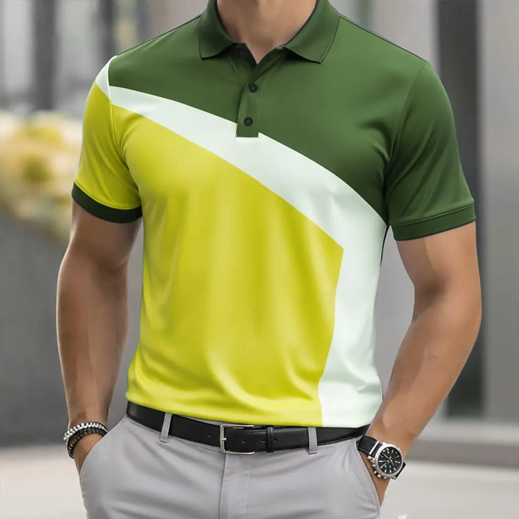 Chemises polo géométriques pour hommes, hauts à manches courtes à col avec patte de boutonnage, style athleisure décontracté pour un usage quotidien estival MAEJORKEN