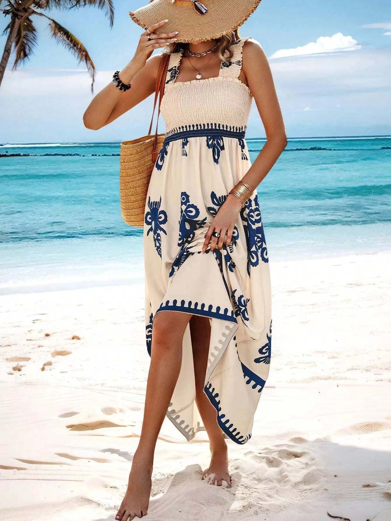 Robe d'été à bretelles imprimées dos nu du S au 2XL