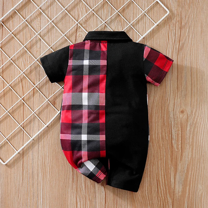 Polo à carreaux en Patchwork pour nouveau-né, vêtements confortables et doux pour garçons et filles, combinaison d'été à manches courtes pour bébé MAEJORKEN