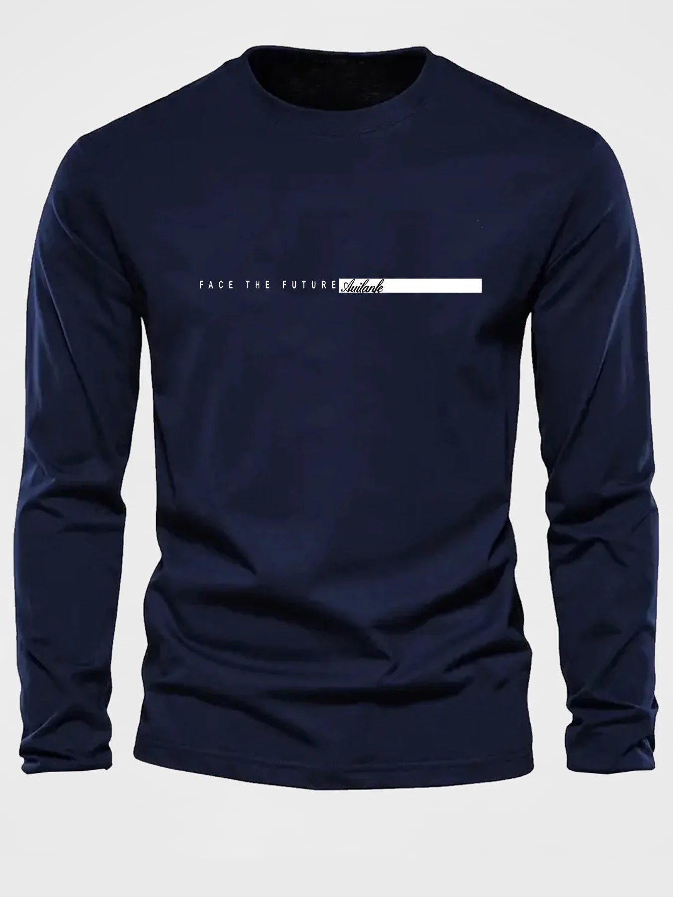 100% pur coton hommes à manches longues col rond ample décontracté futur lettre motif imprimé printemps et automne polyvalent T-shirt MAEJORKEN