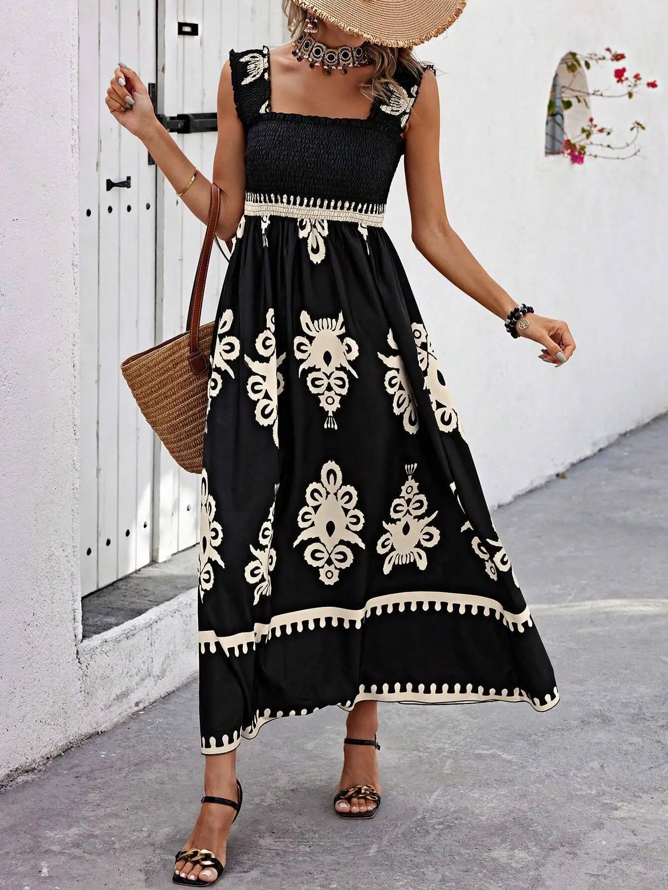 Robe d'été à bretelles imprimées dos nu du S au 2XL