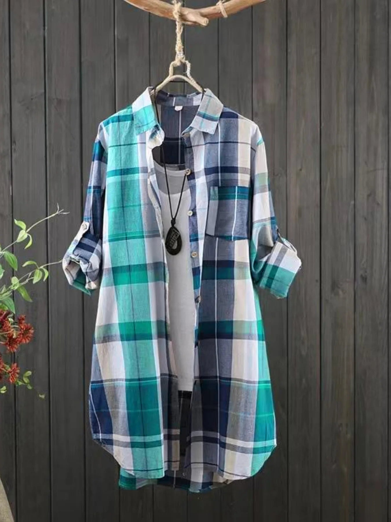 Chemise à carreaux à revers manches longues  du 1XL au 5XL