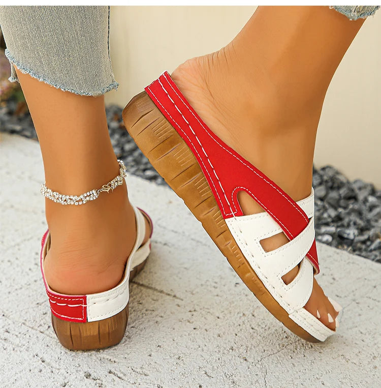 Sandales pour femmes nouvelles sandales à talons compensés chaussures d'été femme mélange couleur pantoufles d'été Sandalias Mujer chaussures à talons de luxe MAEJORKEN