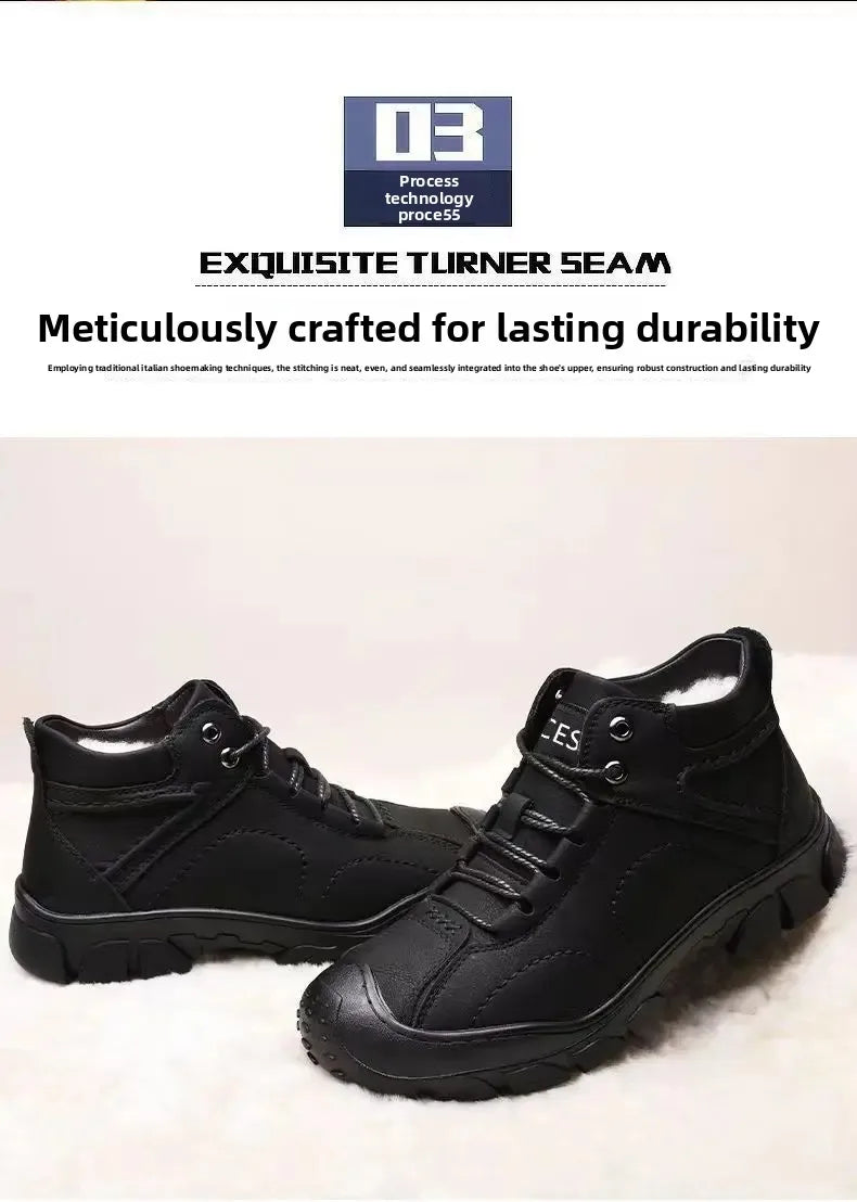 Chaussures d'hiver en cuir imperméable épais pour hommes, doublure polaire, montantes en coton, bottes de neige pour Sports de plein air, semelle extérieure en caoutchouc MAEJORKEN