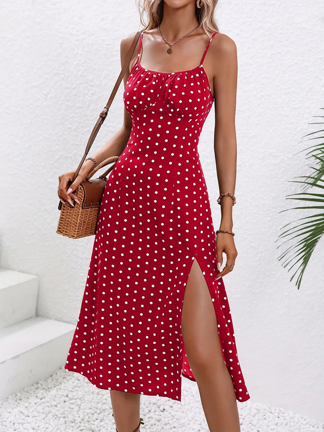 Robe d'été à bretelles Spaghetti imprimé à pois, sans manches du S au 2XL