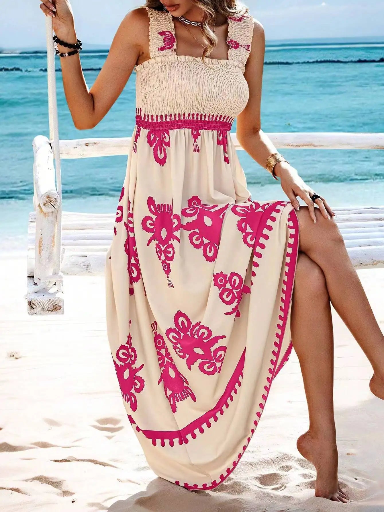 Robe d'été à bretelles imprimées dos nu du S au 2XL