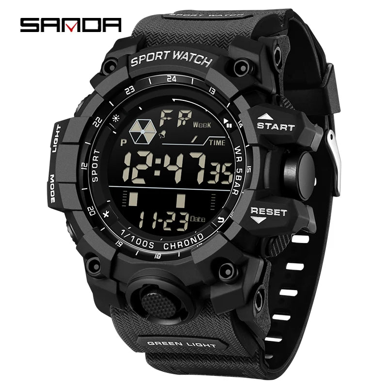 SANDA Sports de plein air hommes montre LED étanche analogique numérique spectacle multifonction grand cadran électronique montre-bracelet G style mâle Cloc MAEJORKEN