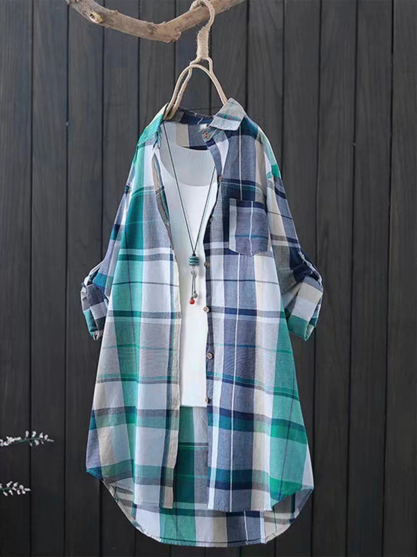 Chemise à carreaux à revers manches longues  du 1XL au 5XL