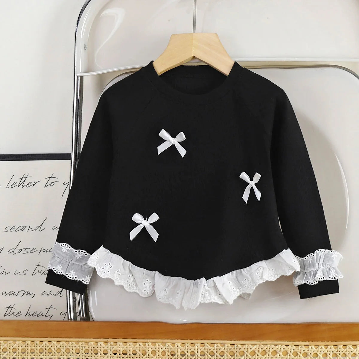 T-shirt à manches longues pour filles, avec nœud en dentelle, Style coréen, chemise inférieure de printemps pour enfants, nouvelle collection automne MAEJORKEN