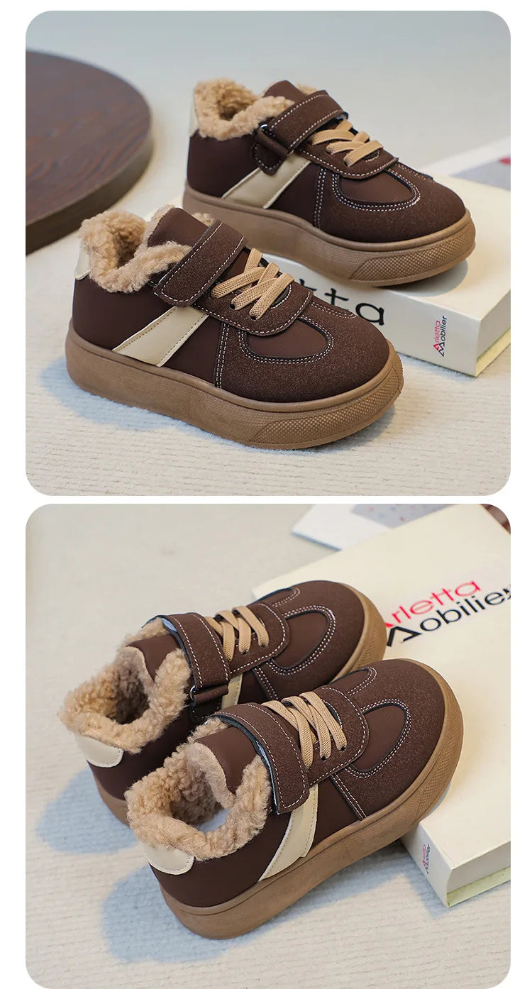 Chaussures chaudes d'hiver pour enfants, baskets en polaire, en coton, imperméables, en laine d'agneau, pour filles, 2025 MAEJORKEN