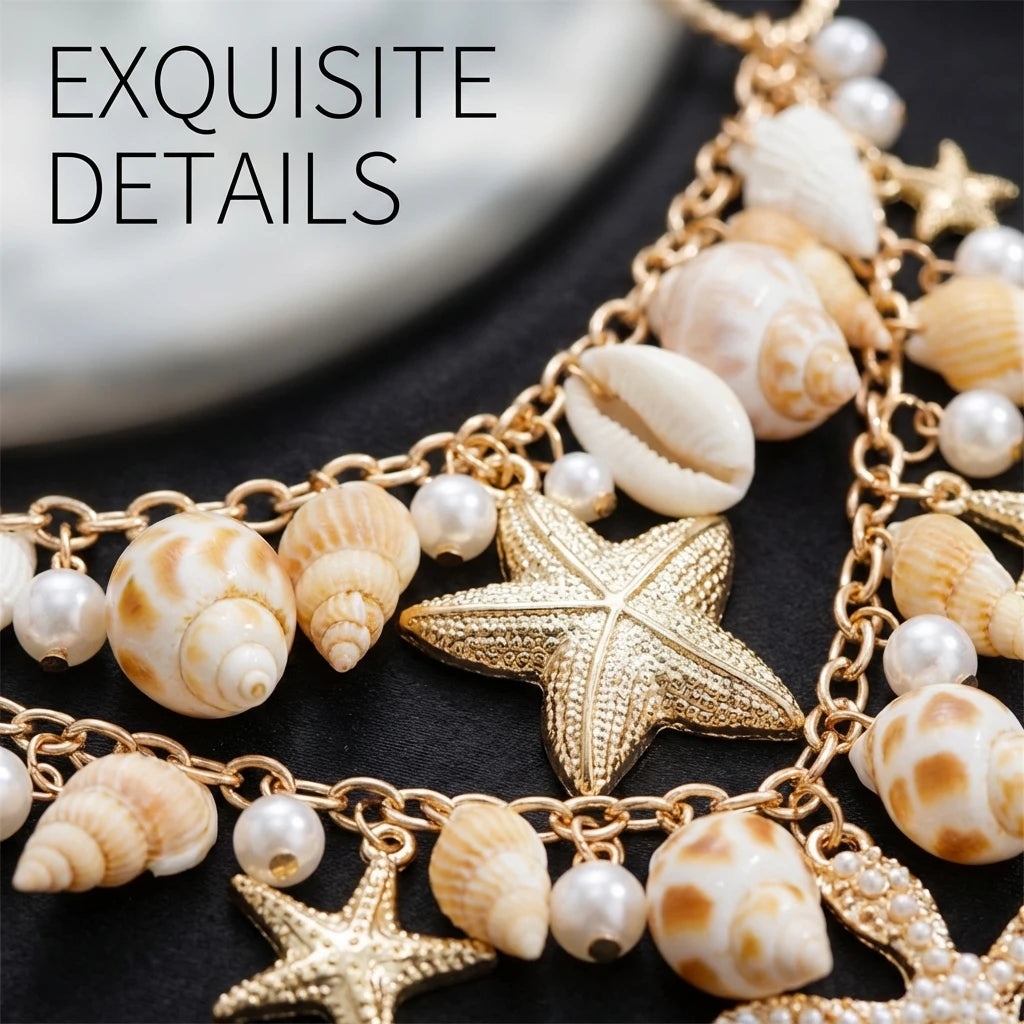 Collier pendentif étoile de mer exagéré pour femmes, coquillage, imitation perle, bracelets chaîne, bijoux de plage d'été, cadeau de vacances MAEJORKEN