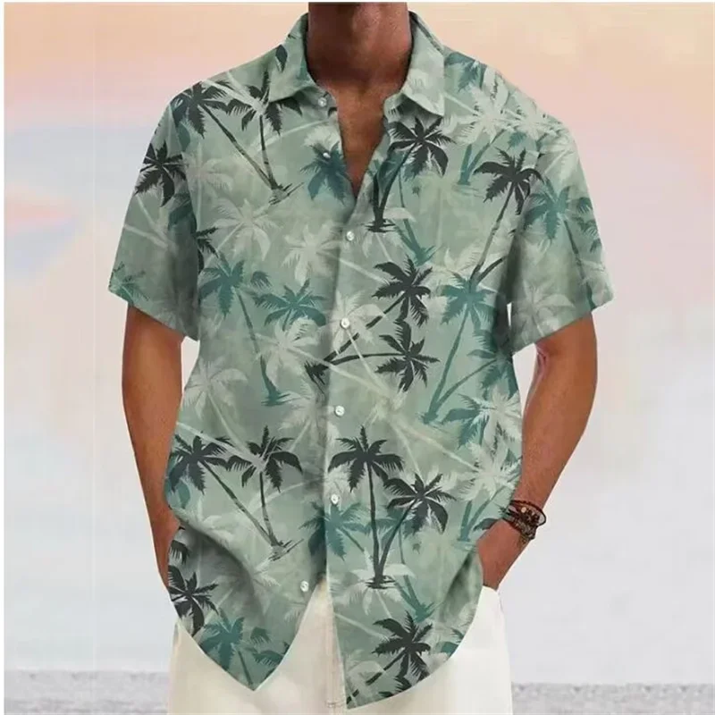 Chemises pour hommes 2023 Cocotier imprimé revers bouton chemise bleu hawaïen manches courtes créateur de mode décontracté doux 7 couleurs été MAEJORKEN