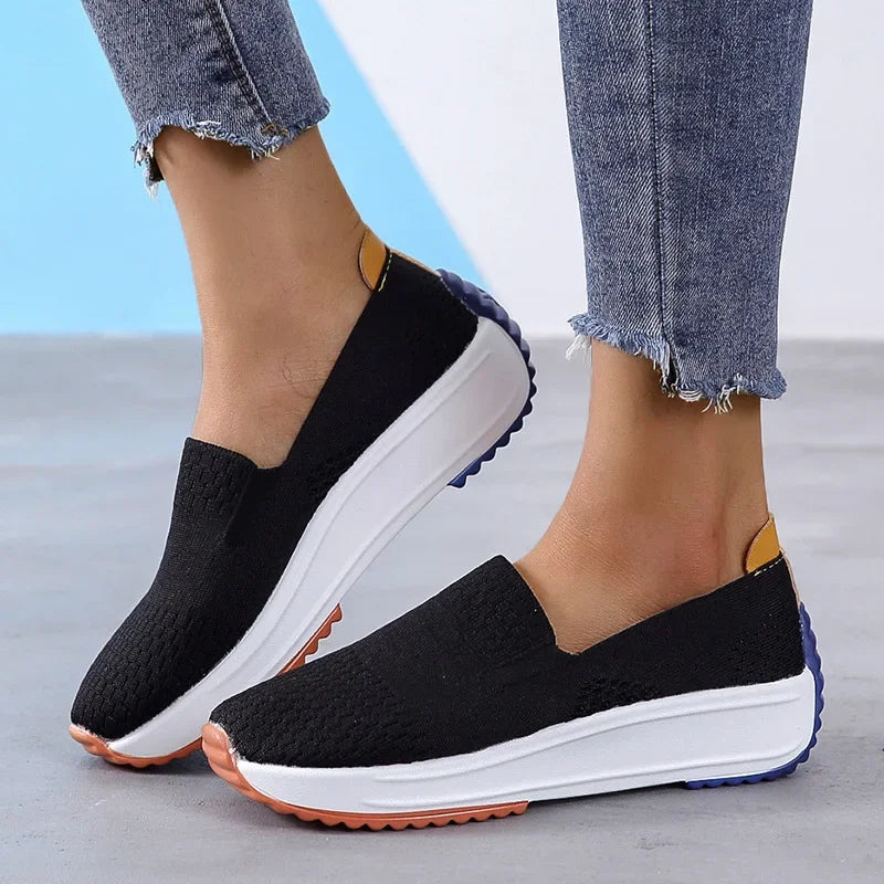 Baskets d'extérieur en maille respirante pour femmes, chaussures plates à enfiler, chaussures de Jogging légères à semelle compensée, mocassins d'été à semelle souple MAEJORKEN