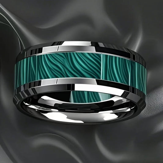Bagues en acier inoxydable pour hommes, Imitation de pierre de paon, incrustation de 8MM, couleur argent, bijoux de mariage pour hommes, vente en gros MAEJORKEN