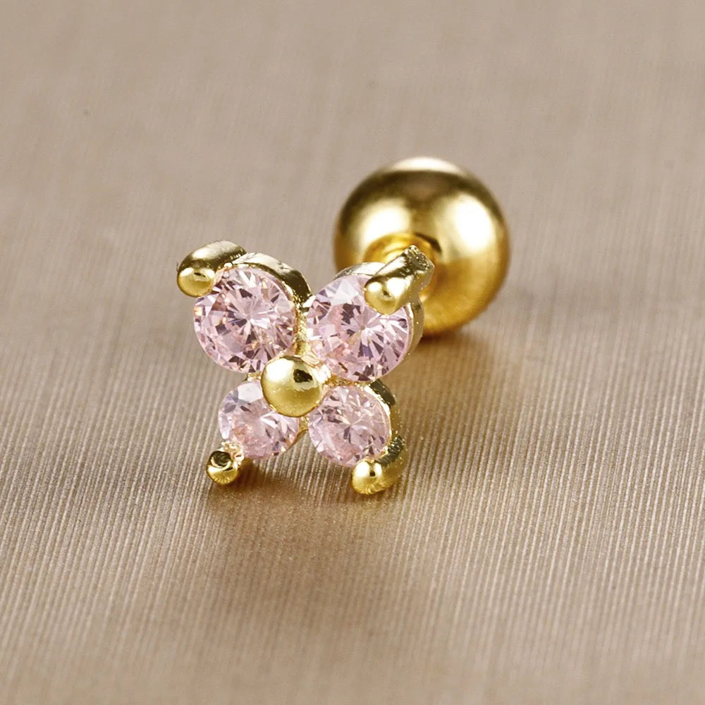 Mini boucles d'oreilles en acier inoxydable, pierre de naissance, 12 Constellation, Cartilage, papillon, bijoux de perçage hypoallergéniques, 1 pièce MAEJORKEN