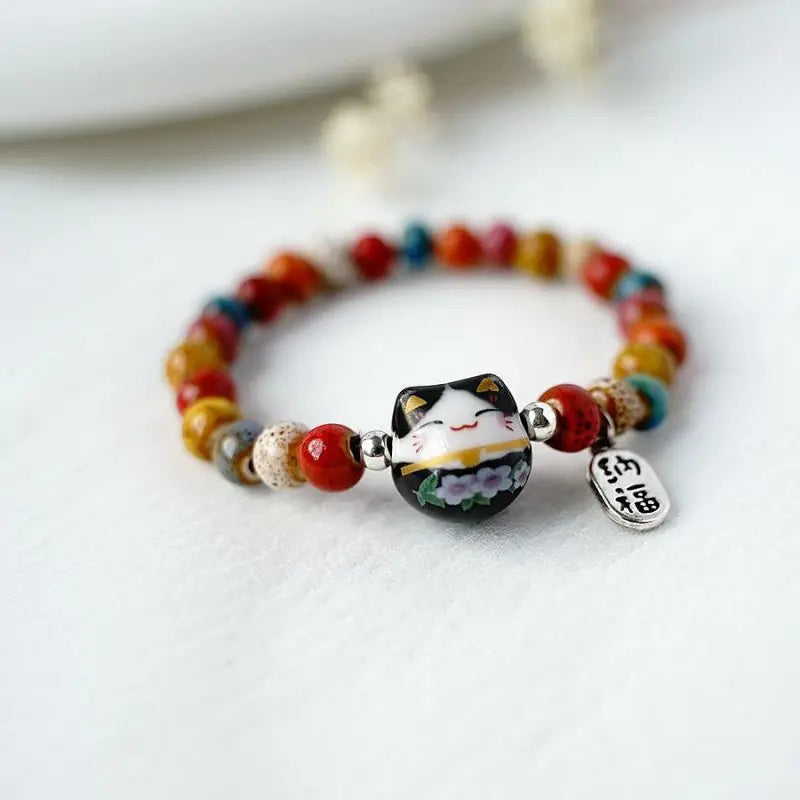 Bracelet chat b03 pour filles, bracelets perlés colorés, pendentifs en céramique Harajuku, bracelets à breloques anime, bijoux cadeaux, vente en gros MAEJORKEN