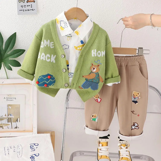 Ensemble 3 pièces pour Bébé Garçon Cardigan, Chemise, pantalon du 6 mois au 5 ans