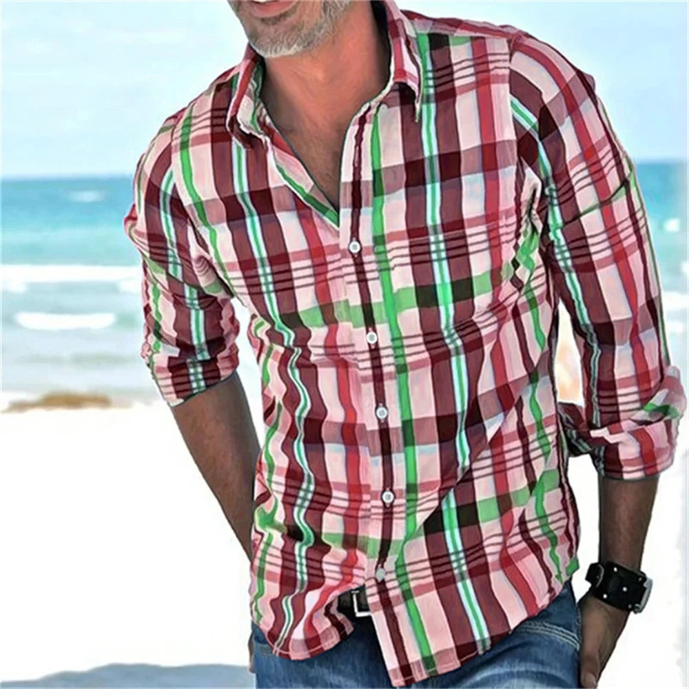 Chemise à manches longues à carreaux rayés du XS au 6XL