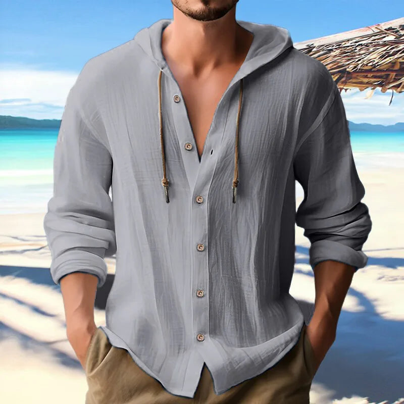 Chemise d'été en lin pour hommes à capuche manches longues du S au 3XL