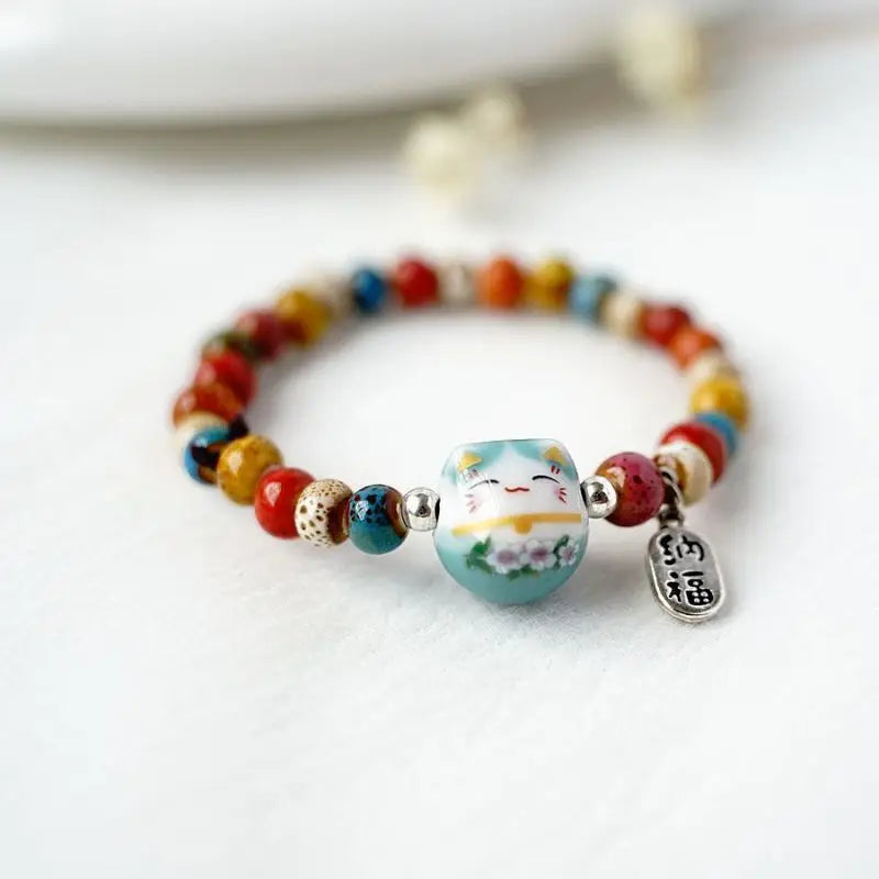 Bracelet chat b03 pour filles, bracelets perlés colorés, pendentifs en céramique Harajuku, bracelets à breloques anime, bijoux cadeaux, vente en gros MAEJORKEN