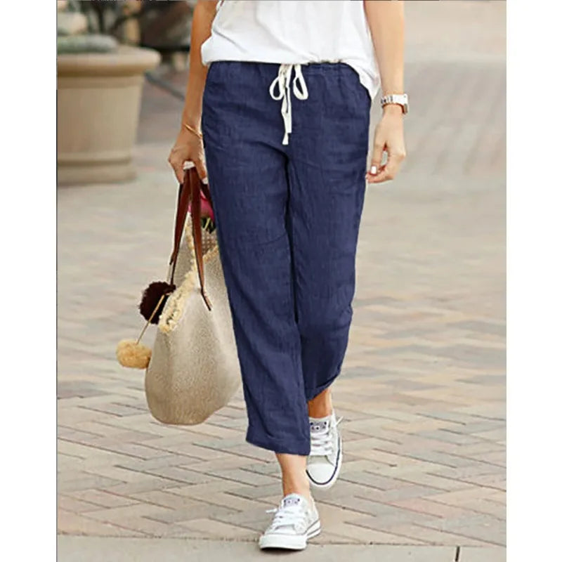 Pantalon de neuf minutes, couleur unie, ample, loisirs, cordon de serrage, taille élastique, en coton, nouvelle mode 2025 MAEJORKEN