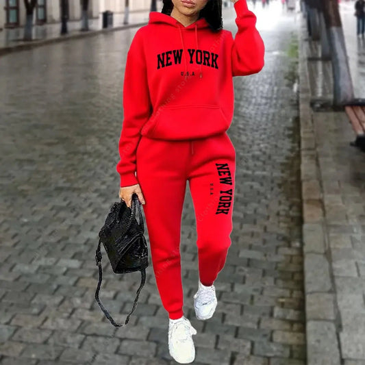 NEW YORK – survêtement à capuche et pantalon pour femme, 2 pièces, costume de sport, Jogging, rue, vêtements de haute qualité, ensembles de pantalons, automne et hiver MAEJORKEN