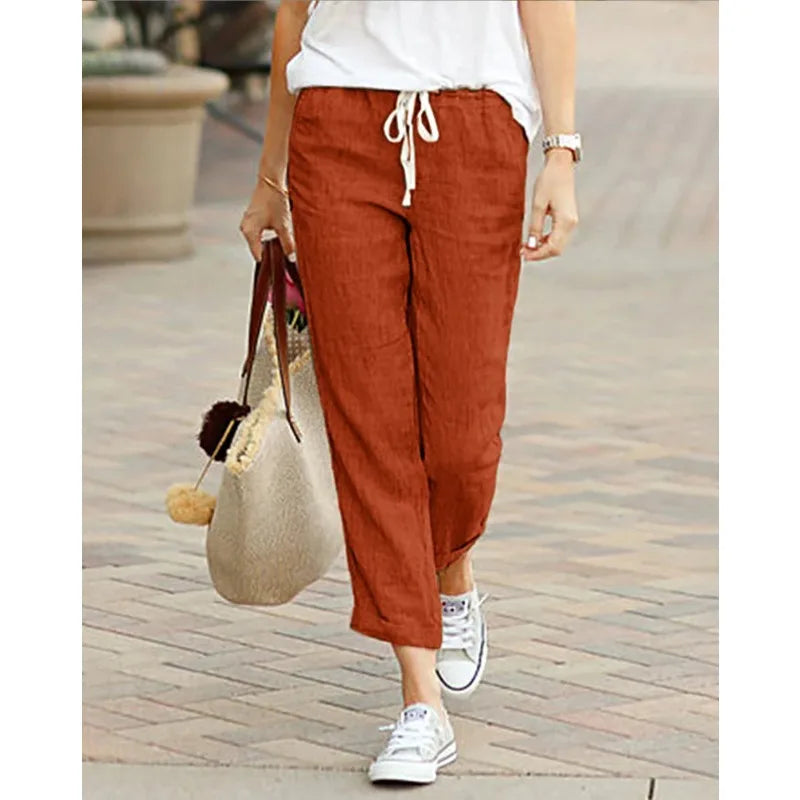 Pantalon de neuf minutes, couleur unie, ample, loisirs, cordon de serrage, taille élastique, en coton, nouvelle mode 2025 MAEJORKEN