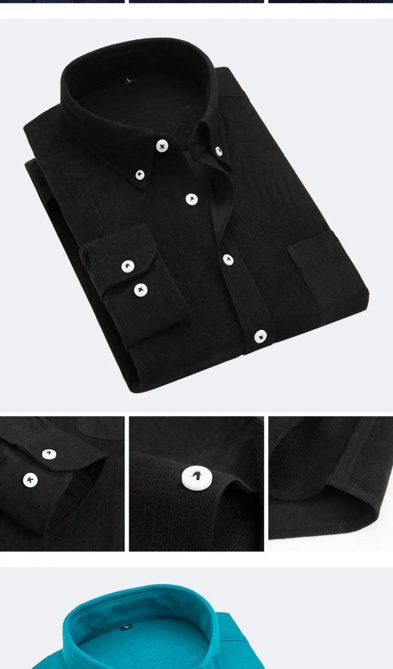 Chemise en velours manche longue rayure homme du M au 5XL